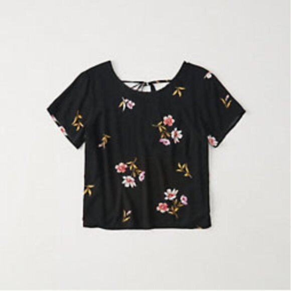 NWT $34 A&F V-Back Top in BLACK FLORAL - XS! - Picture 2 of 7